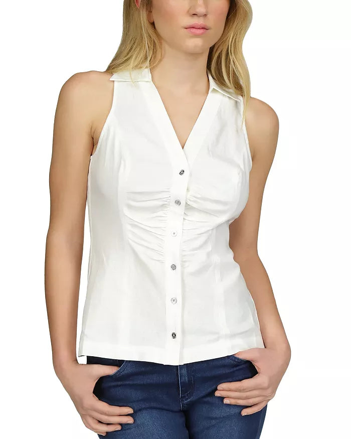 Button Up Halter Top Linen Blend-Michael Kors-Maison Femme Boutique