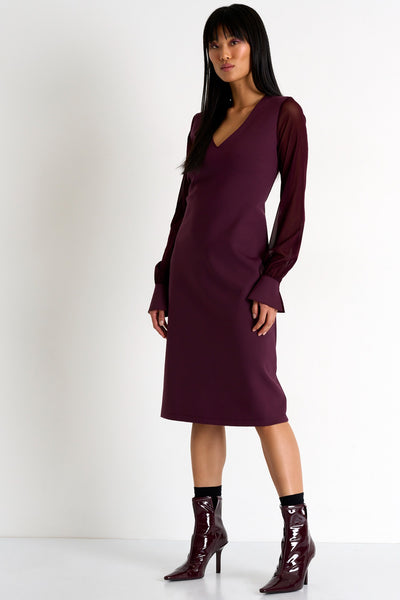 Sheer Sleeve Elegant Dress-SHAN-Maison Femme Boutique