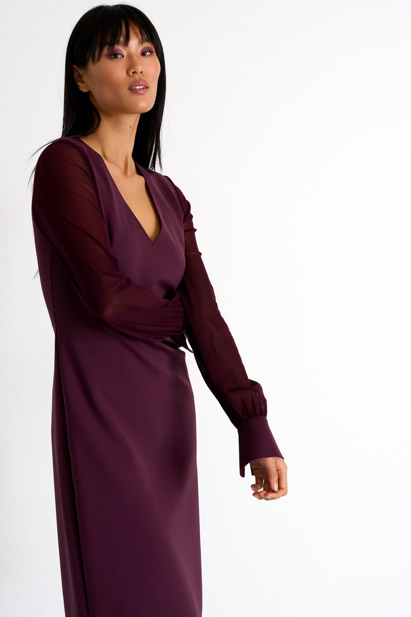 Sheer Sleeve Elegant Dress-SHAN-Maison Femme Boutique