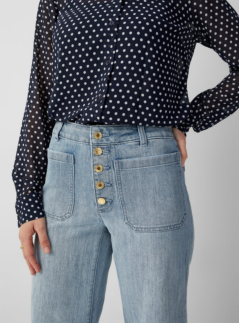 Buttoned-Waist Cropped Wide-Leg Jean-Michael Kors-Maison Femme Boutique