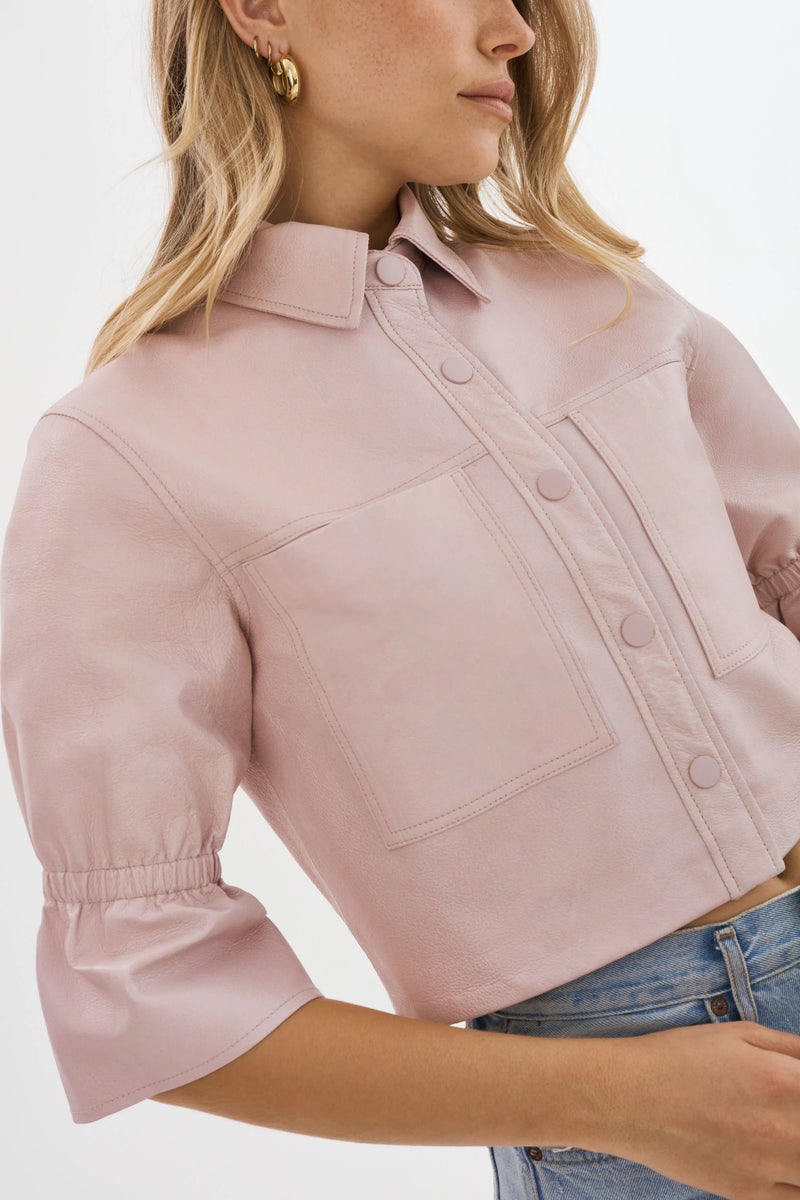 Carolina Leather Ruffle Sleeve Jacket-LAMARQUE-Maison Femme Boutique