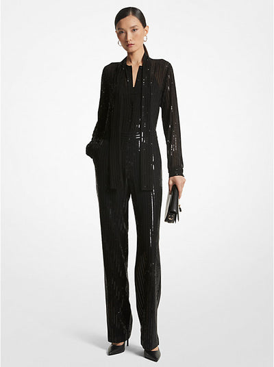 Pinstripe Sequined Georgette Jumpsuit-Michael Kors-Maison Femme Boutique