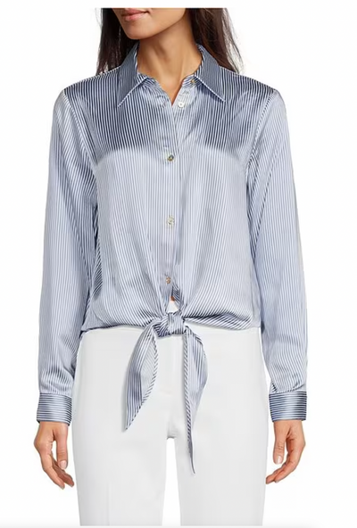 Satin Pin Stripe Tie Shirt-Michael Kors-Maison Femme Boutique