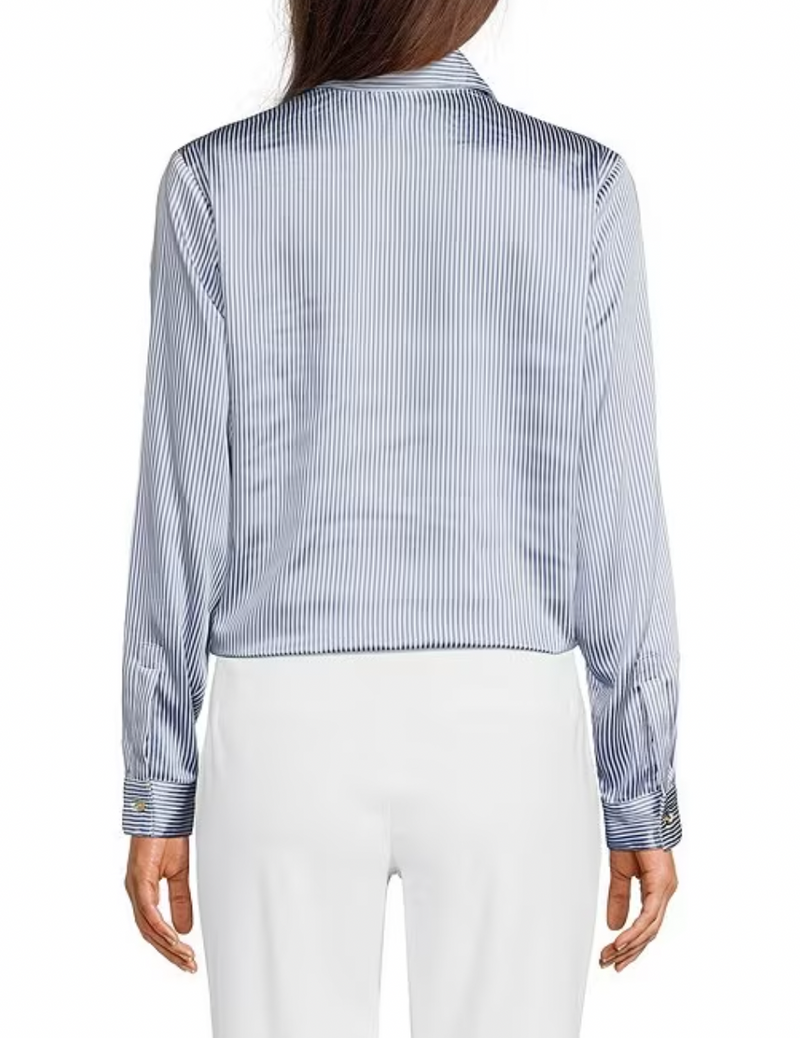 Satin Pin Stripe Tie Shirt-Michael Kors-Maison Femme Boutique