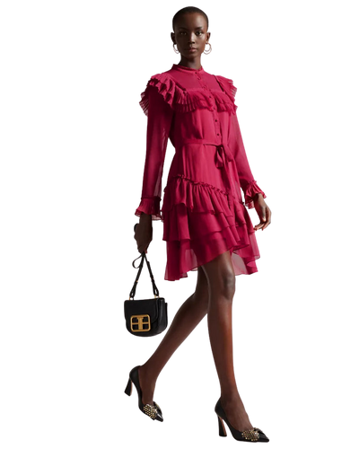 Anastai Ruffle Detail Mini Shirt Dress-Ted Baker-Maison Femme Boutique