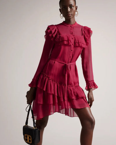 Anastai Ruffle Detail Mini Shirt Dress-Ted Baker-Maison Femme Boutique