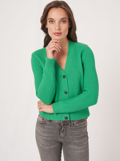 Pure Cotton Rib Knit Cardigan-Repeat Cashmere-Maison Femme Boutique